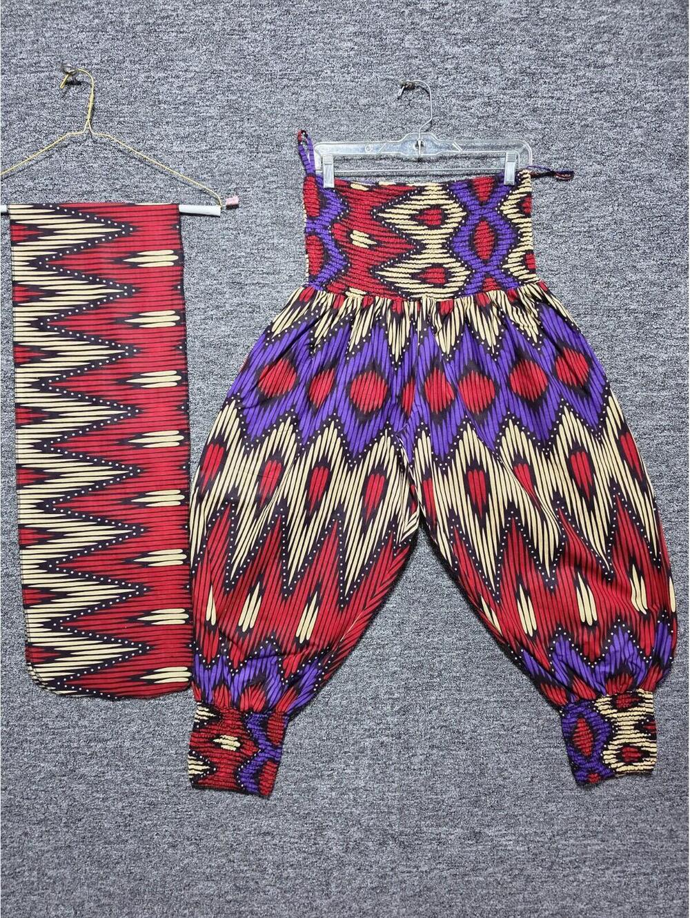 ADVANCE Bohemian Geometric Harem Pants Cotton Elastic Waist Drawstring High Rise